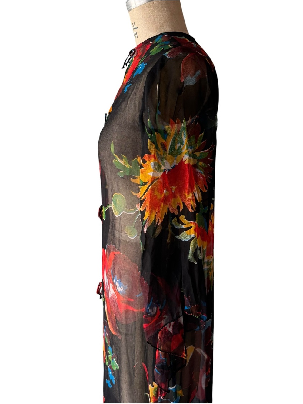 Vintage 70s Floral Patterned Sheer Chiffon Caftan Style Hostess Gown - Picture 5 of 8